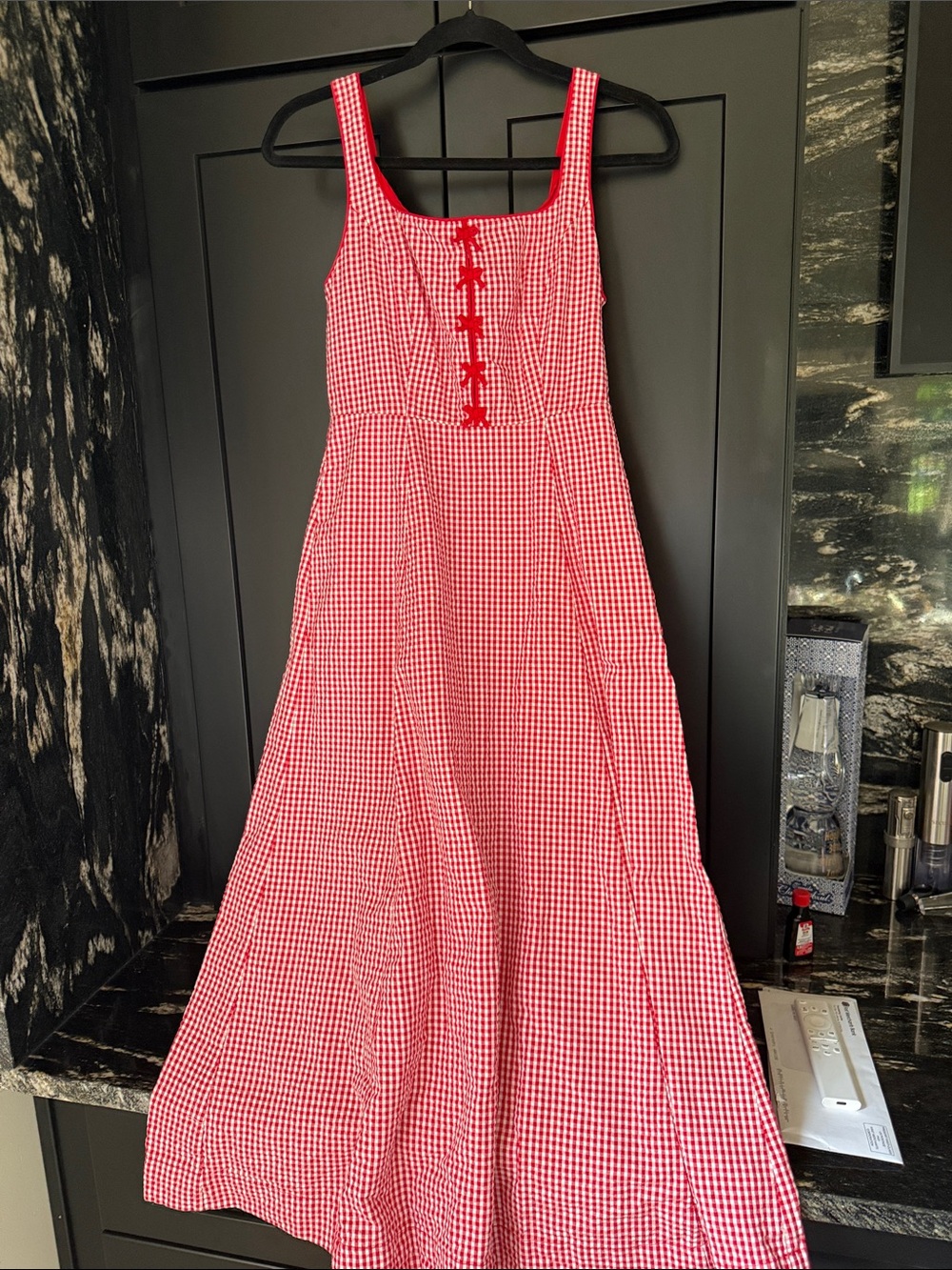Rachel Zoe Red and White Gingham Sleeveless Midi Dress